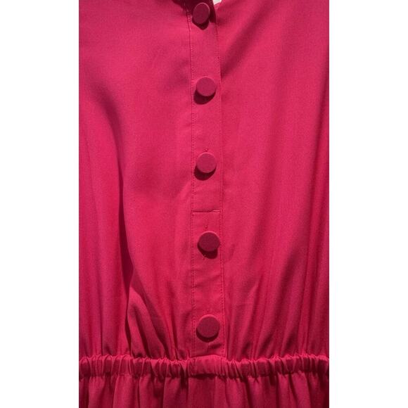 J.Crew Size 6P Petite Cinched Waist Cupro Midi Dress Bright Hot Pink Button Back - Picture 5 of 7